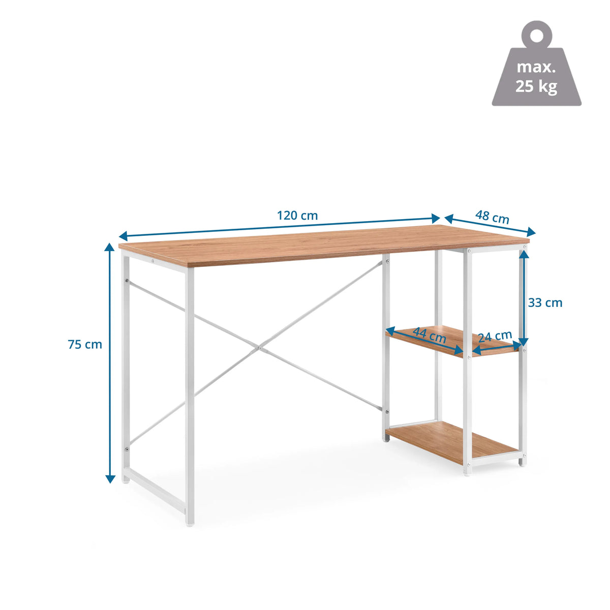 Dessin technique du bureau Easy Up2 avec une largeur de 120 cm et une hauteur de 75 cm de hjh LIVING