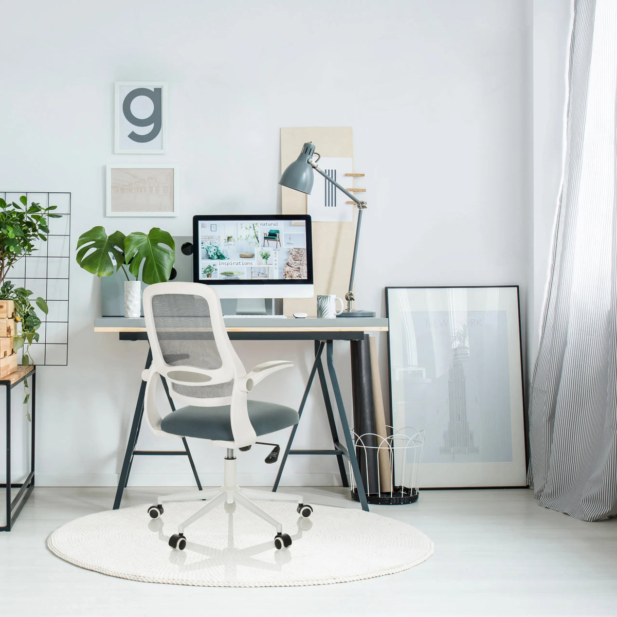 Siège de bureau à domicile MIKO W ECO en gris avec dossier en maille et accoudoirs blancs de hjh OFFICE