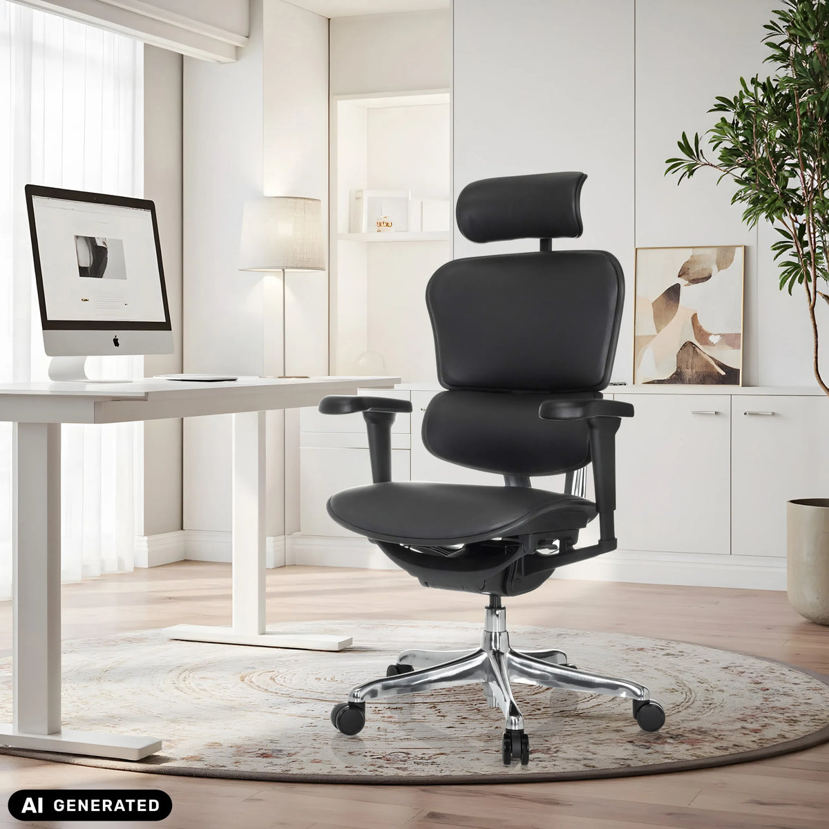 Schwarzer Luxus-Chefsessel ERGOHUMAN ULTRA L GEN2 aus Leder im Homeoffice von hjh OFFICE (KI-generiertes Bild)