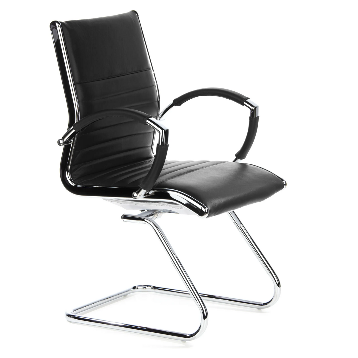 Chaises cantilever PARMA V noires avec traverses et accoudoirs de hjh OFFICE – vue à 360° (vue de trois quarts avant 60°)