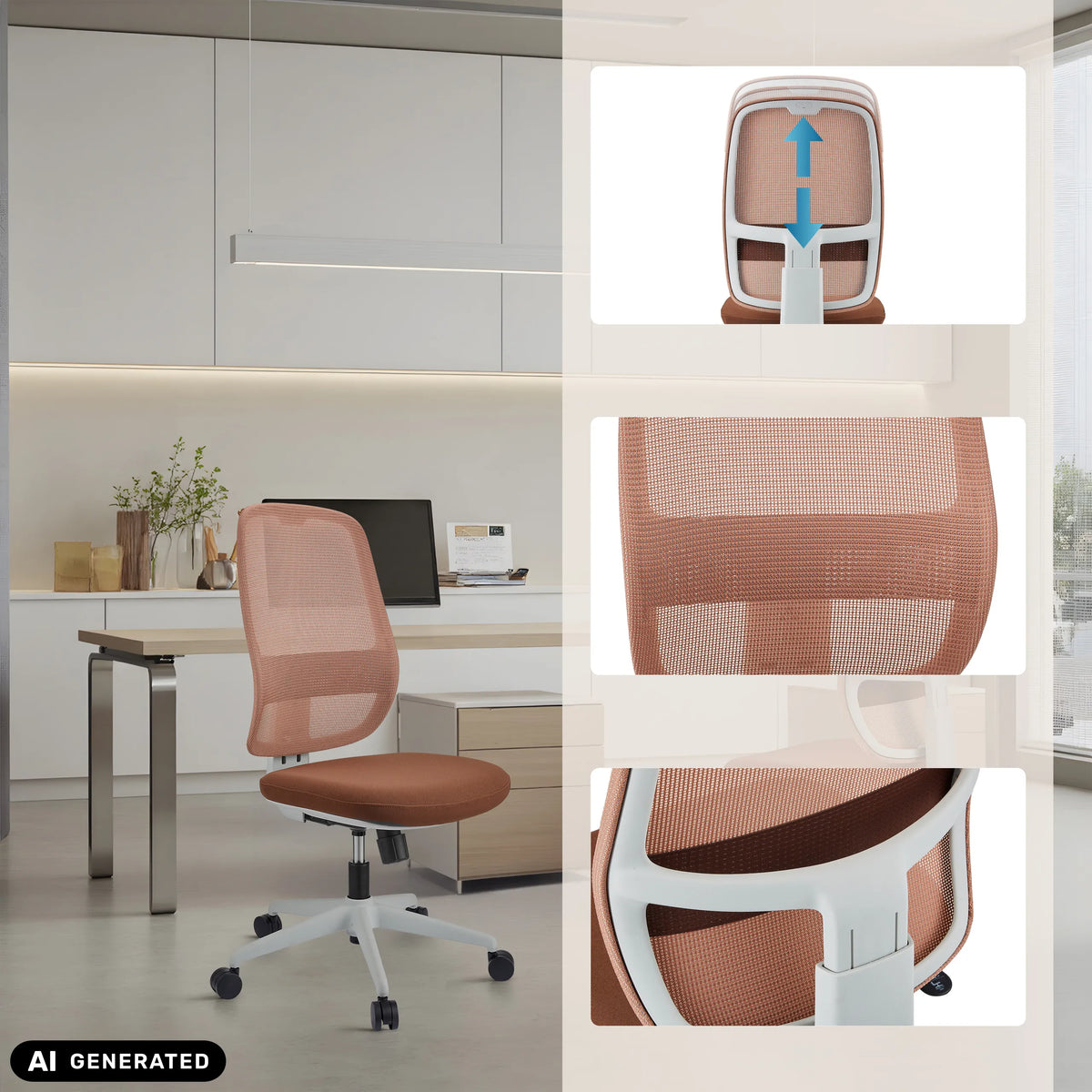 Siège de bureau de qualité professionnelle Minoro W en blanc et marron avec dossier réglable en hauteur de hjh OFFICE (image générée par IA)