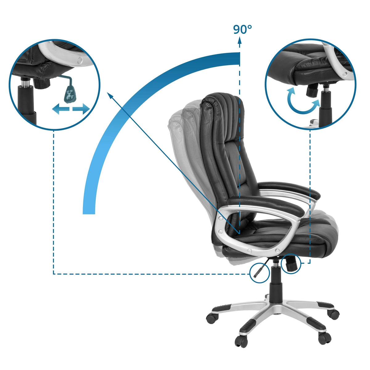 Angle d'inclinaison réglable jusqu'à 90 degrés du Siège de bureau à domicile RELAX CL150 de MyBuero