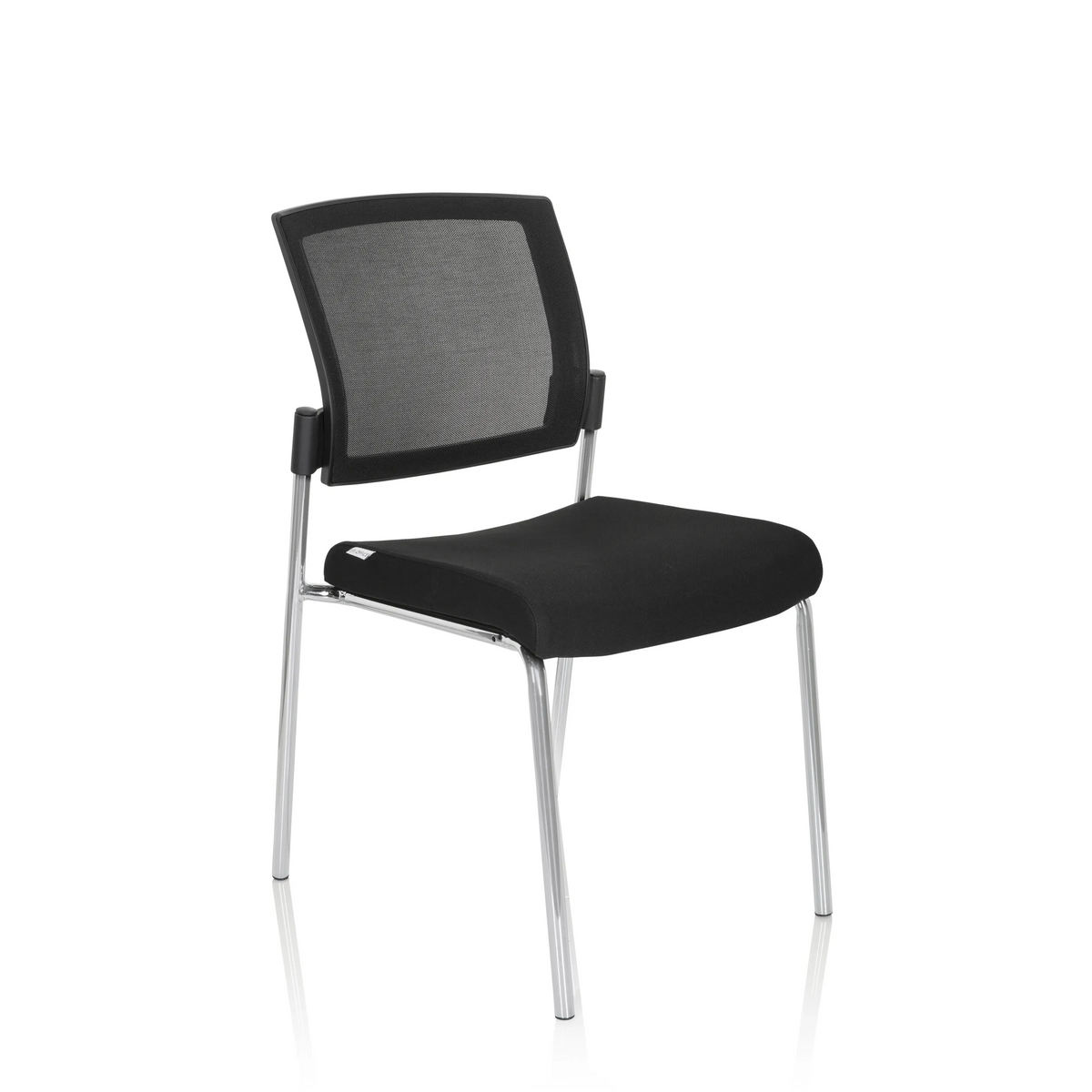 Chaise à quatre pieds K9 V noire avec dossier en maille et structure métallique de hjh OFFICE – vue à 360° (vue de trois quarts avant 40°)