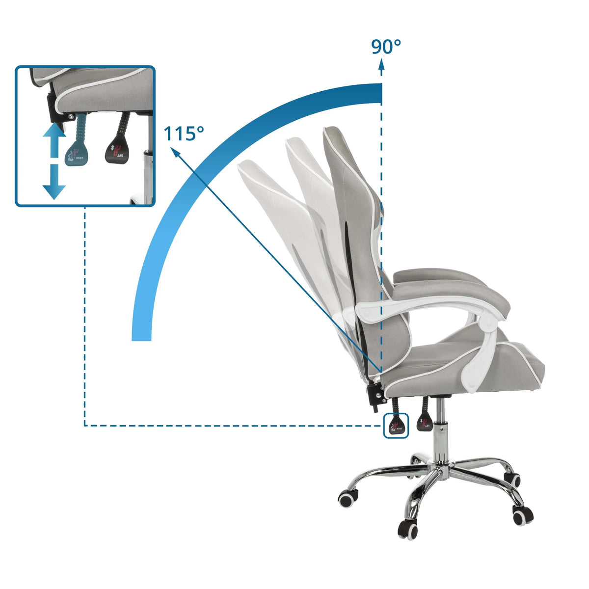 Dossier réglable du Fauteuil Gamer GAMEBREAKER W03 avec un angle d'inclinaison de 90° à 115° de MyBuero