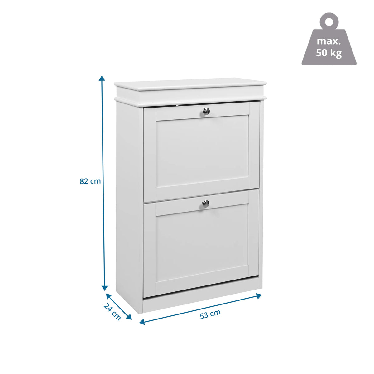 Vue dimensionnelle de l'armoire à chaussures Estha 20 de 82 × 53 cm et une charge maximale de 50 kg de hjh LIVING
