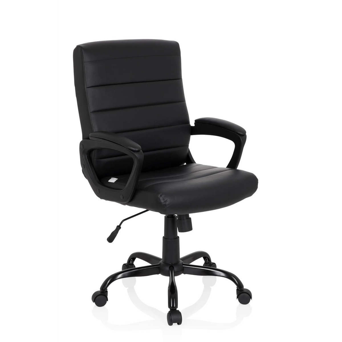 Siège de direction pour bureau à domicile ERGOSMOOTH BIG noir, capitonné, sur base à cinq roulettes de hjh OFFICE – vue à 360° (vue de trois quarts avant 40°)