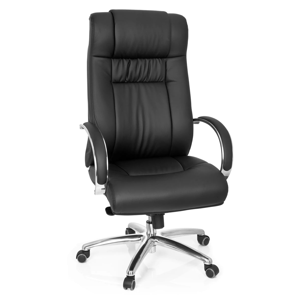 Siège pivotant XXL G 600 noir avec accoudoirs et base à cinq roulettes de hjh OFFICE – vue à 360° (vue de face 20°)