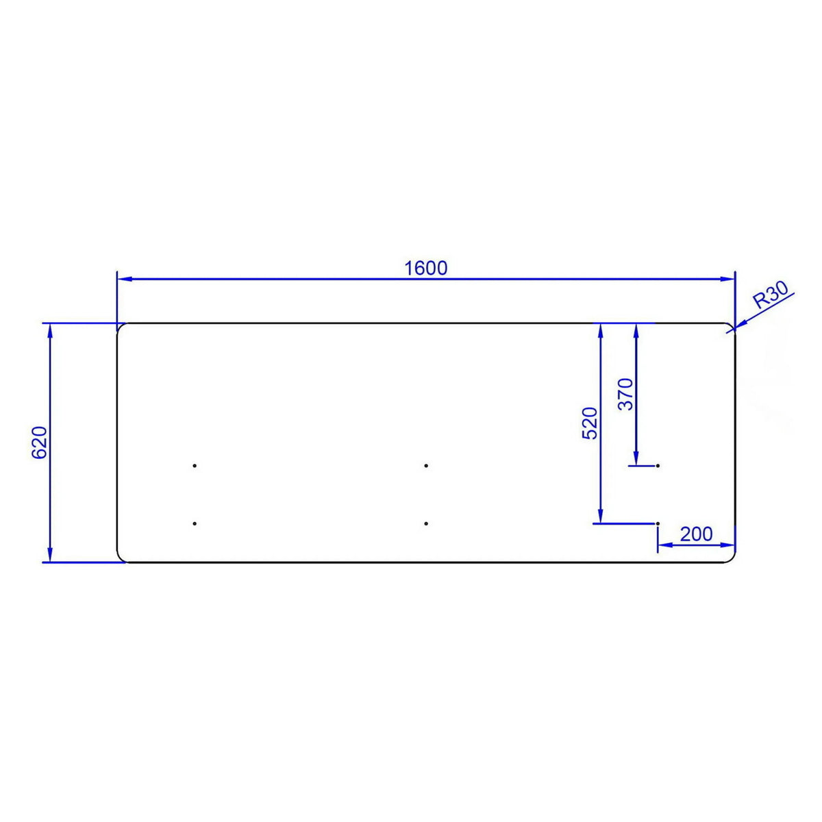 Dessin technique de la Cloison de table FLEXMIUT D 160 de 160 x 62 cm de hjh OFFICE