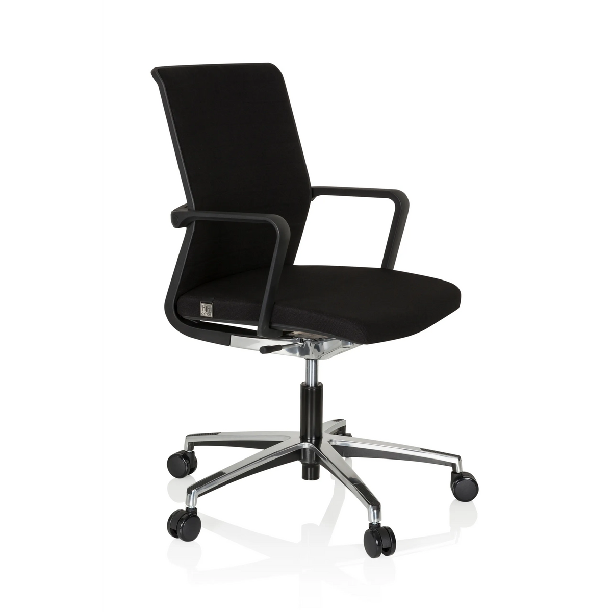 Siège de bureau de qualité professionnelle MOVE-TEC 3D noir avec accoudoirs et pied à cinq roulettes de hjh OFFICE – vue à 360° (vue de trois quarts avant 60°)