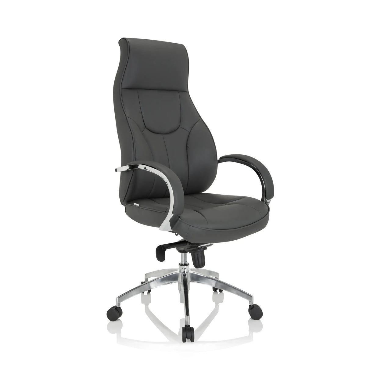 Siège de direction de qualité professionnelle ELEGANCE I gris avec accoudoirs et pied brillant à cinq roulettes de hjh OFFICE – vue à 360° (vue de trois quarts avant 40°)