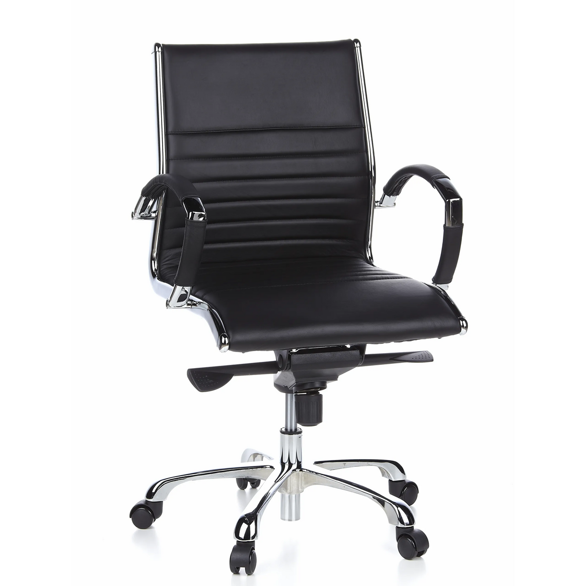 Siège de direction de qualité professionnelle PARMA 10 noir, surpiqûres croisées, base brillante à 5 roulettes de hjh OFFICE – vue à 360° (vue de face 20°)