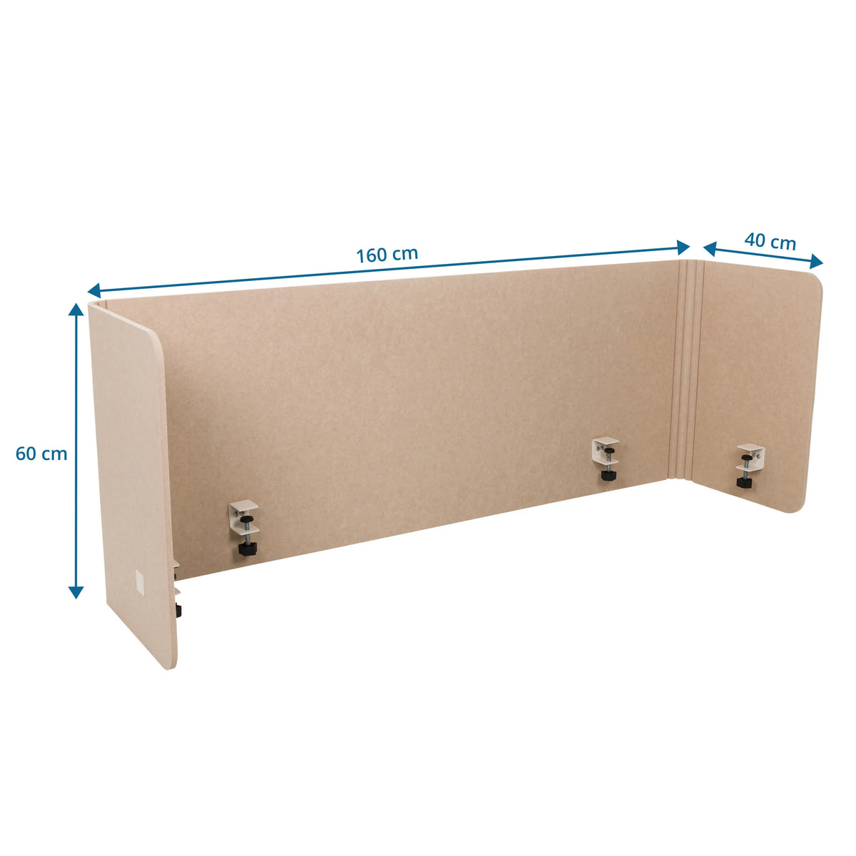 Dessin coté de la Cloison de table FLEXMIUT U de 160 × 60 cm de hjh OFFICE