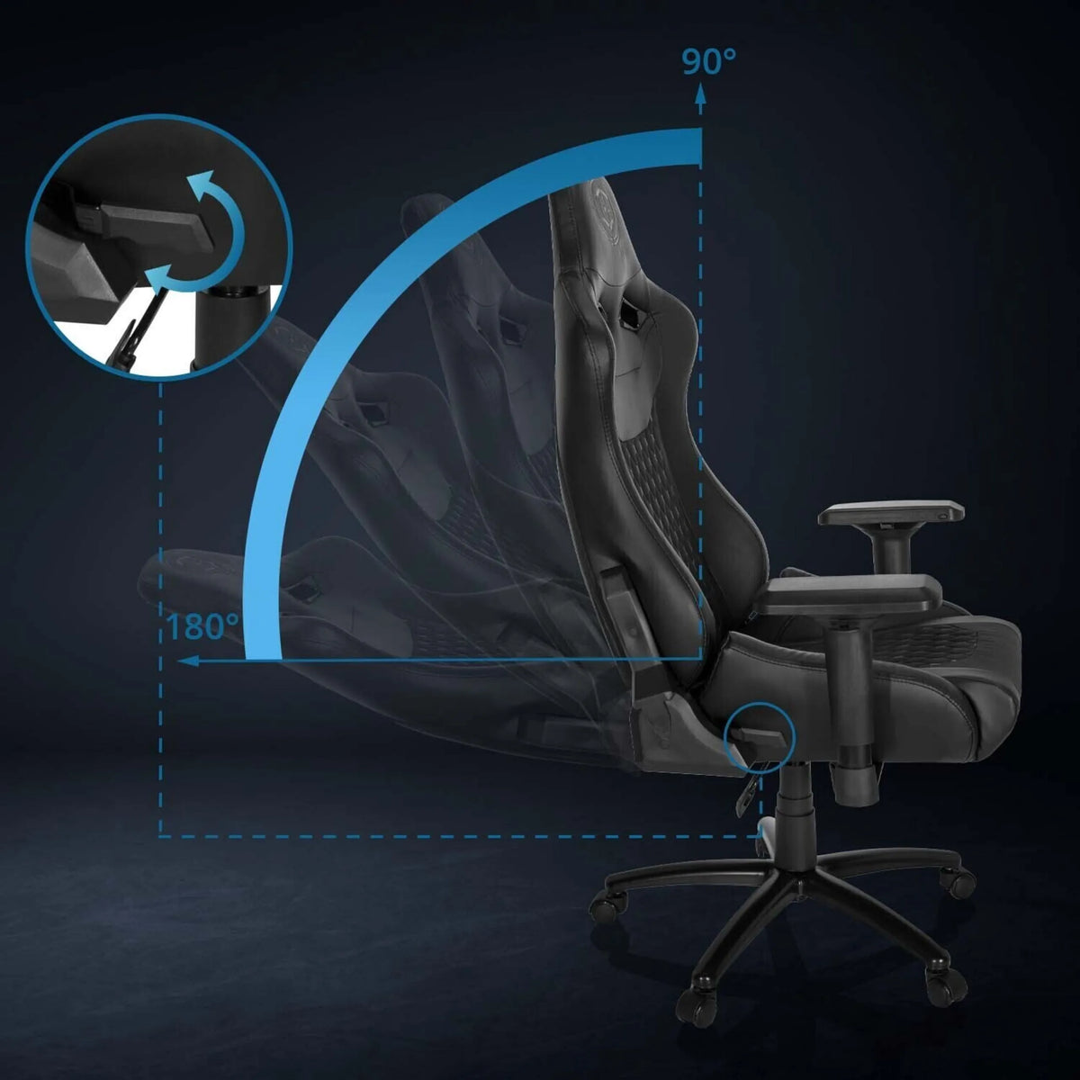 Dossier réglable du fauteuil gamer GAMEBREAKER SX 04 avec un angle d'inclinaison de 90 à 180 degrés de hjh OFFICE