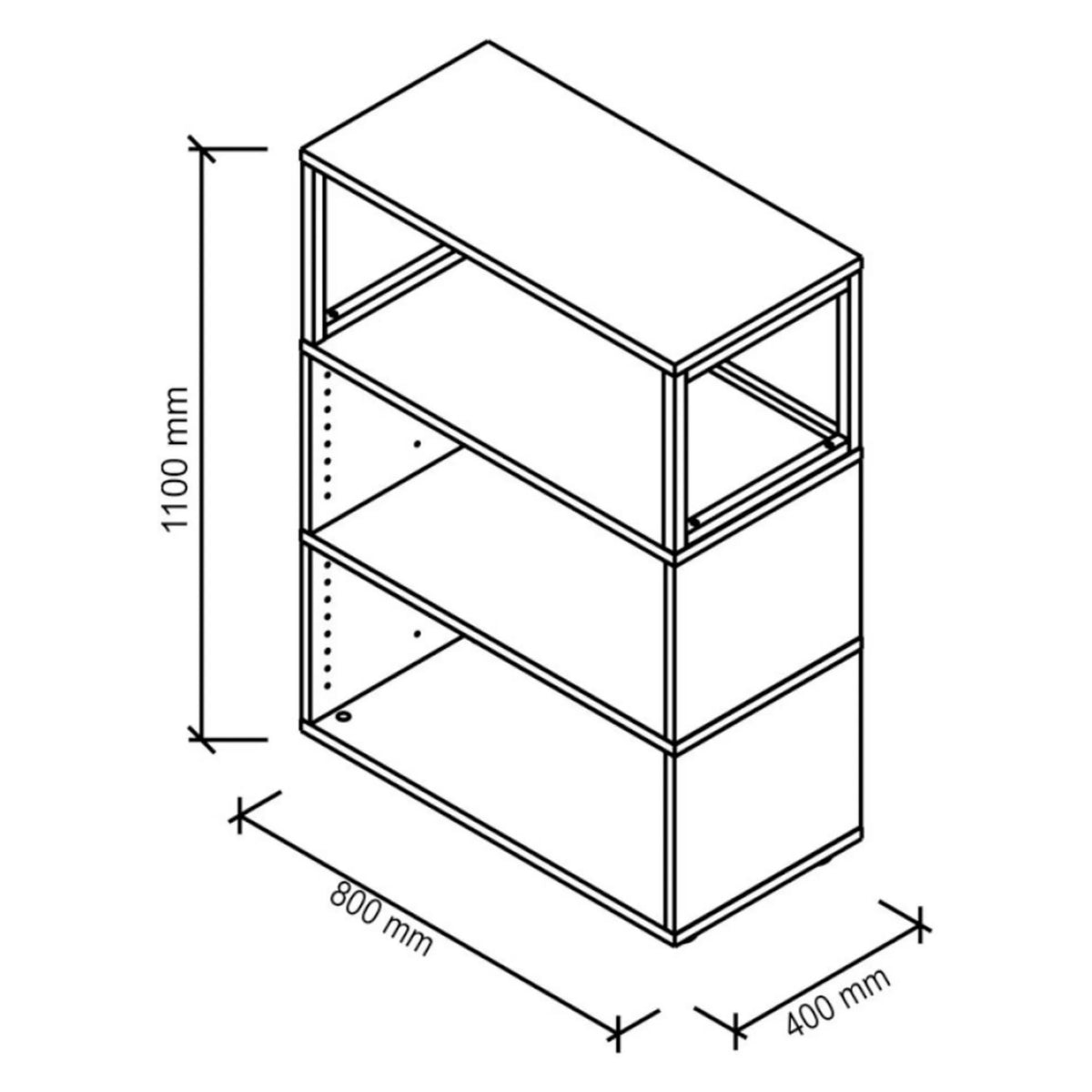 Dessin technique de l'étagère FlexWall de 1100 x 800 mm de hjh OFFICE PRO