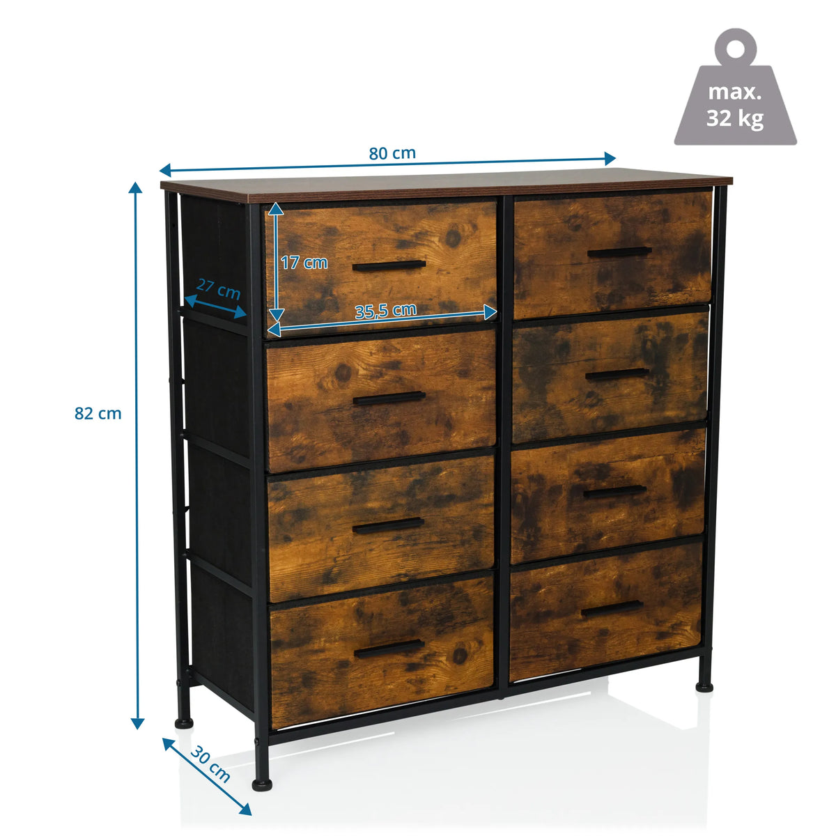 Dessin coté de la Commode RAGALA LIGHT de 80 × 82 cm de hjh LIVING