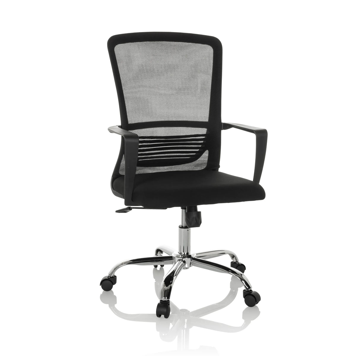 Siège de bureau à domicile STAR-TEC S noir avec dossier en maille et base à cinq roulettes de hjh OFFICE – vue à 360° (vue de face 15°)