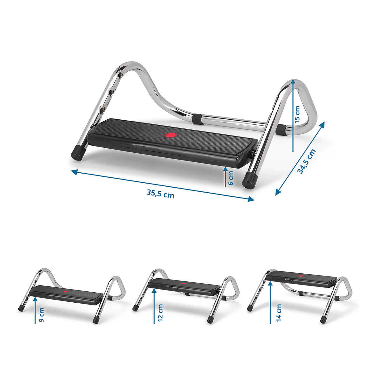 Vue dimensionnelle du Repose-pieds PODI IV avec 35,5 × 34,5 cm de hjh OFFICE
