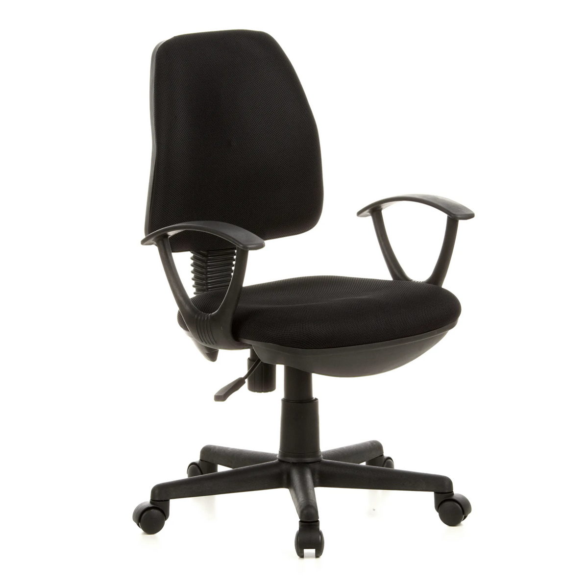 Siège de bureau à domicile CITY 10 noir avec dossier en maille, accoudoirs et base à cinq roulettes de hjh OFFICE – vue à 360° (vue de trois quarts avant 40°)