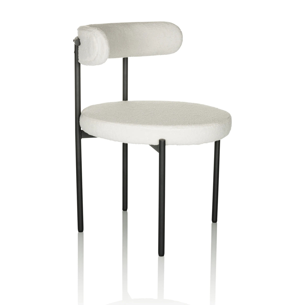 Chaise rembourrée blanche TEDIO avec assise et dossier arrondis et pieds noirs de hjh OFFICE – vue à 360° (vue de trois quarts avant 60°)
