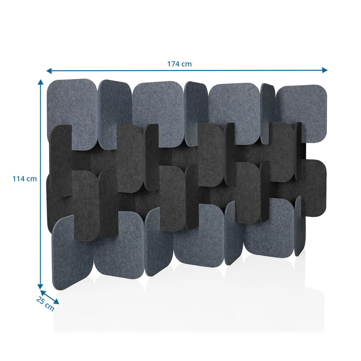 Dessin coté de la Cloison de séparation FLEXMIUT PLUG de 174 x 114 cm en gris et gris foncé de hjh OFFICE