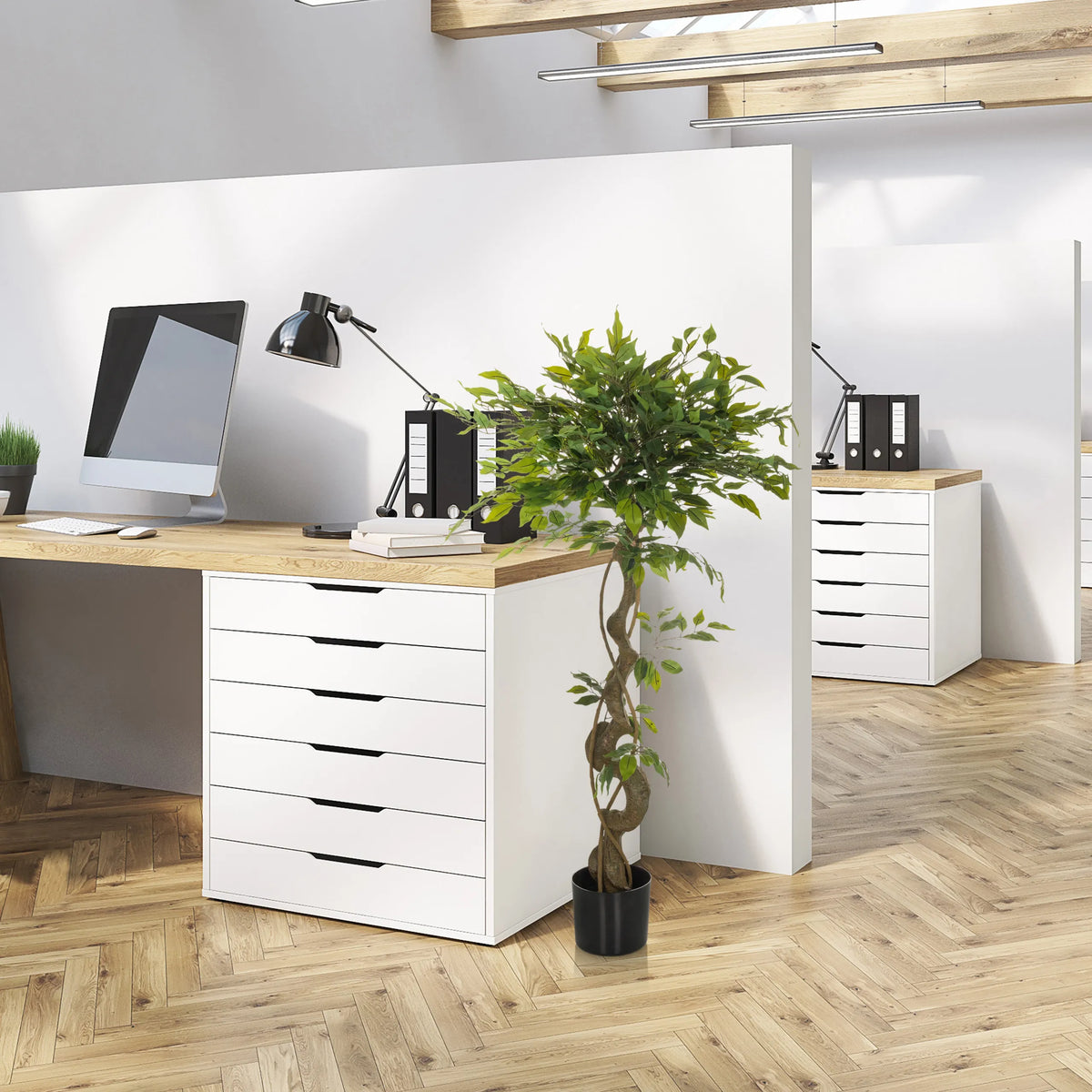 Plante artificielle FICUS I de couleur verte avec pot noir de hjh OFFICE