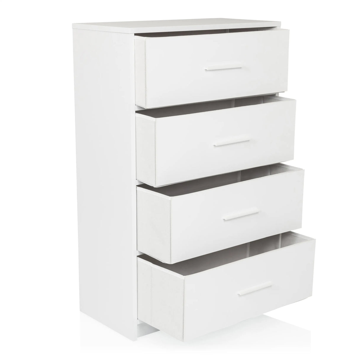 Commode blanche ESTORIA avec quatre tiroirs et poignées simples de hjh LIVING