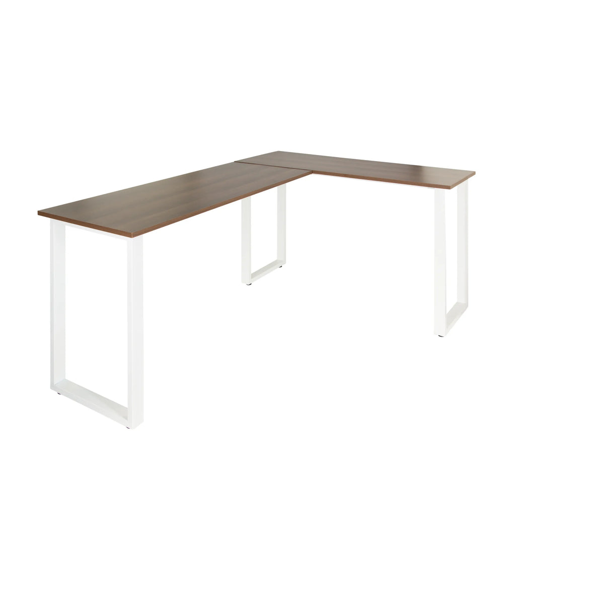 Bureau d'angle WORKSPACE BASIC I effet noyer avec pieds en U blancs de hjh OFFICE – vue à 360° (vue de face 20°)