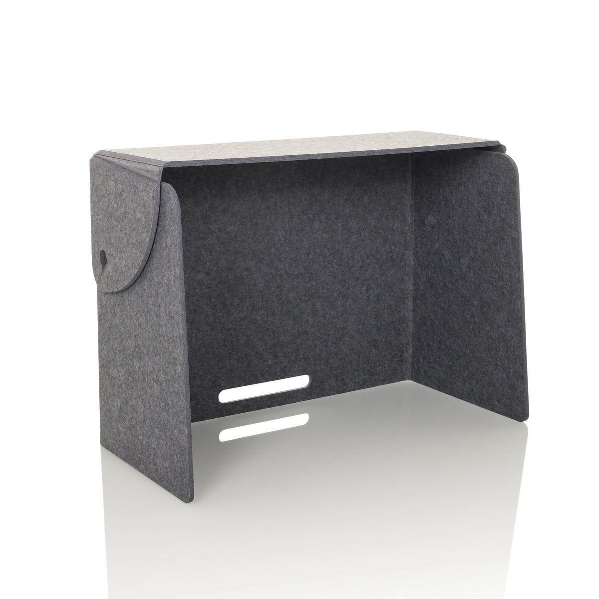 Cloison de table grise FLEXMIUT FOLD avec deux sorties de câbles horizontales de hjh OFFICE – vue à 360° (vue de trois quarts avant 30°)