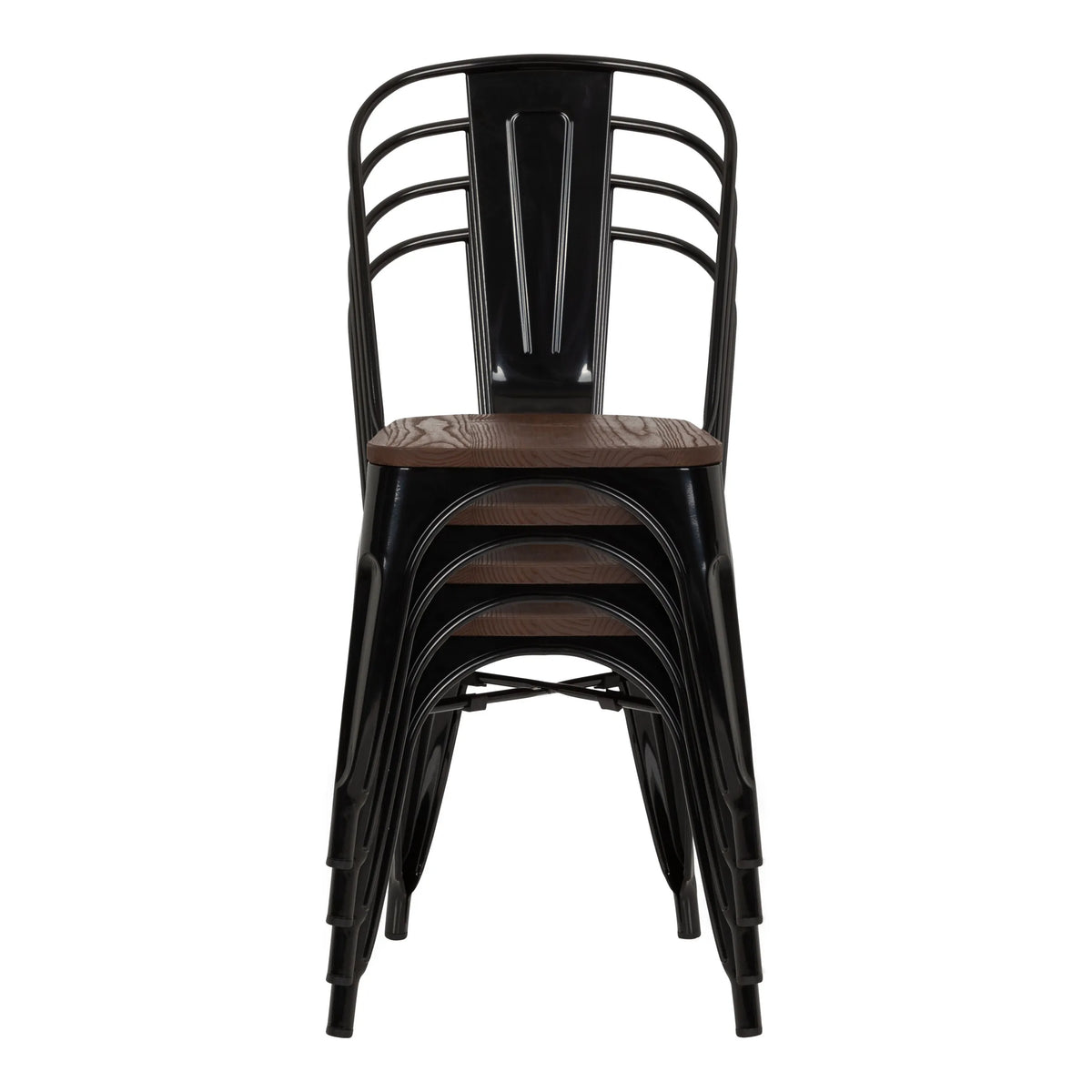 Stapelbare Bistrostühle VANTAGGIO COMFORT W in Schwarz mit braunen Sitzflächen von hjh OFFICE