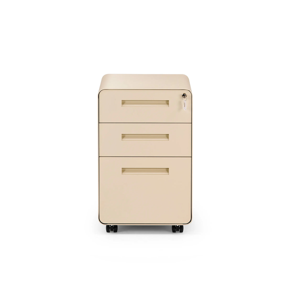 Caisson sur roulettes COLOR PLUS I beige en métal avec trois tiroirs et quatre roulettes de hjh OFFICE – vue à 360° (vue de face 0°)