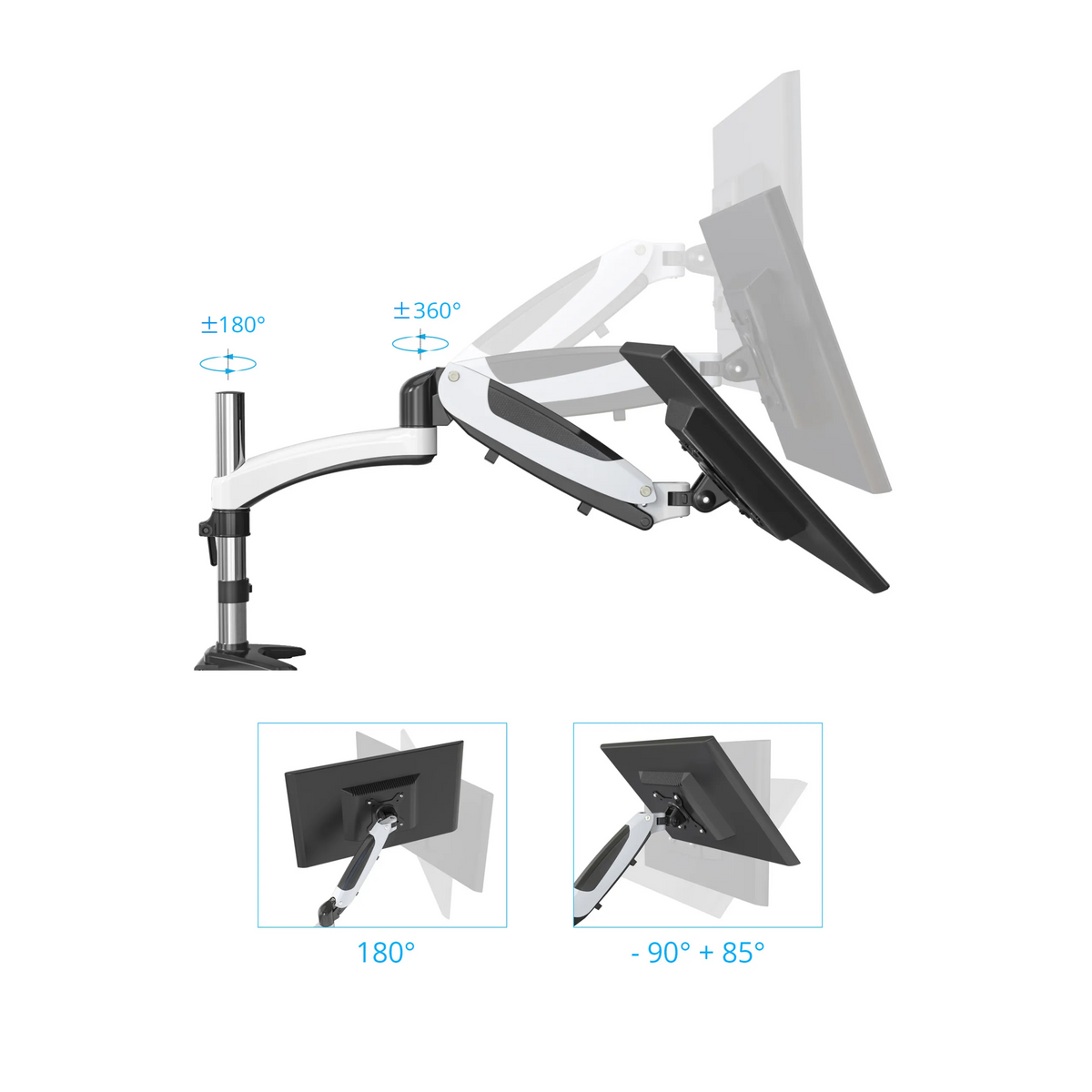 Plages de réglage de la Fixation pour écran VM-MG2 avec angles de pivotement et d'inclinaison de hjh OFFICE