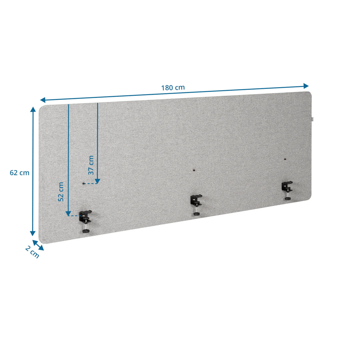 Dessin dimensionnel de la cloison de table FLEXMIUT D 180 de 180 × 62 cm de hjh OFFICE
