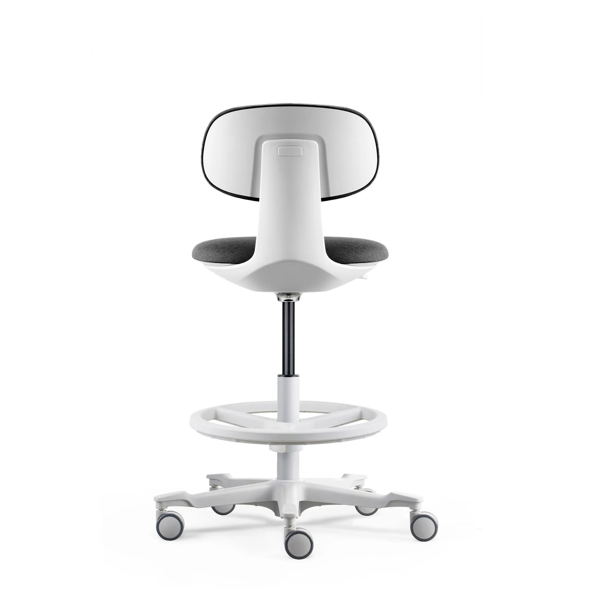 Vue arrière de la Chaise de travail WORK MF2 W en gris foncé avec repose-pieds et roulettes de hjh OFFICE