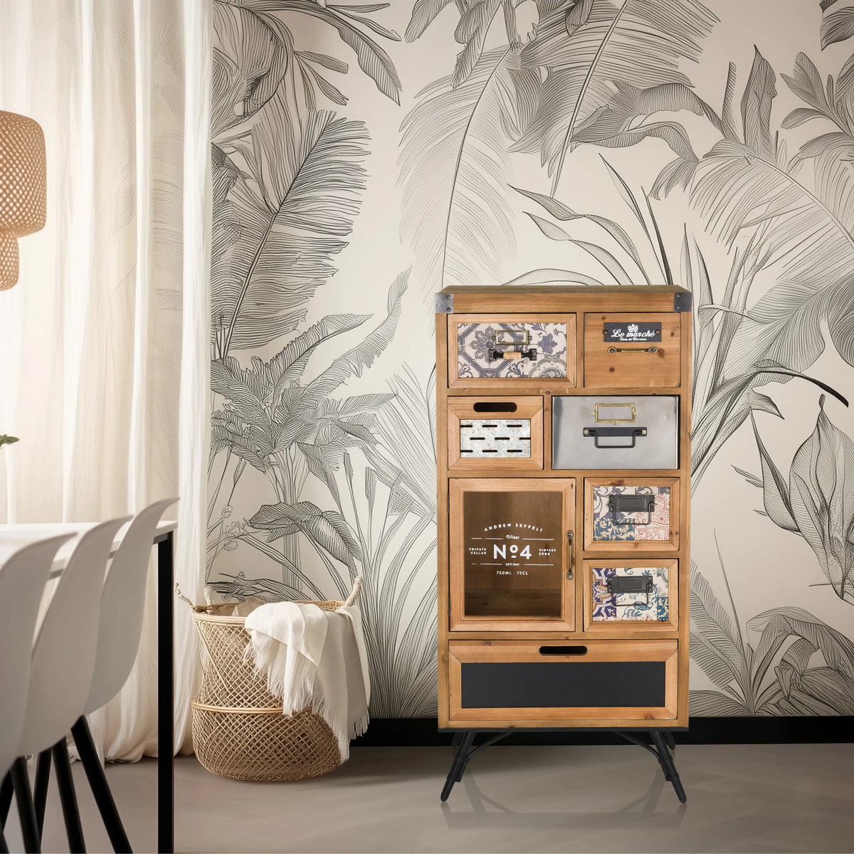 Buffet CONTINENTO S aux couleurs de bois foncé avec divers tiroirs et pieds en métal de hjh LIVING