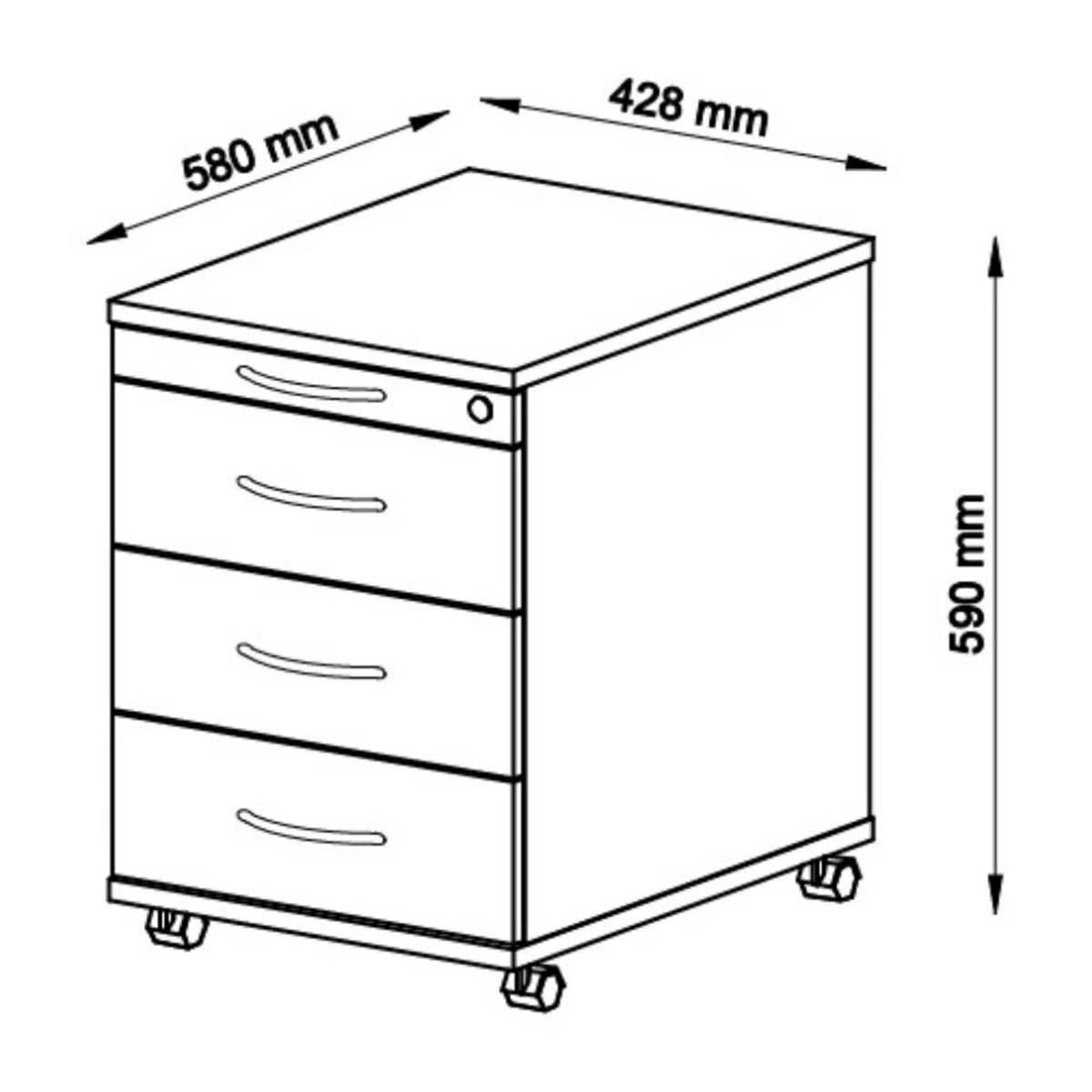 Dessin technique du Caisson bureau sur roulettes SIGNA AC30 de 580 × 428 mm de hjh OFFICE PRO