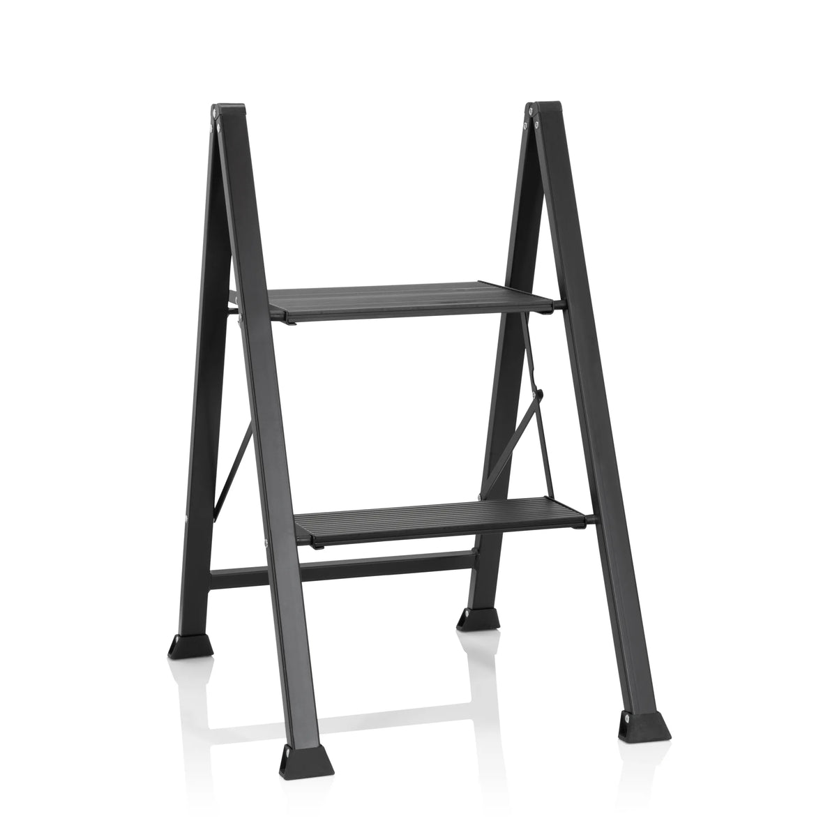 Échelle pliante SOLID W5 noire avec deux marches de hjh OFFICE – vue à 360° (vue de face 20°)