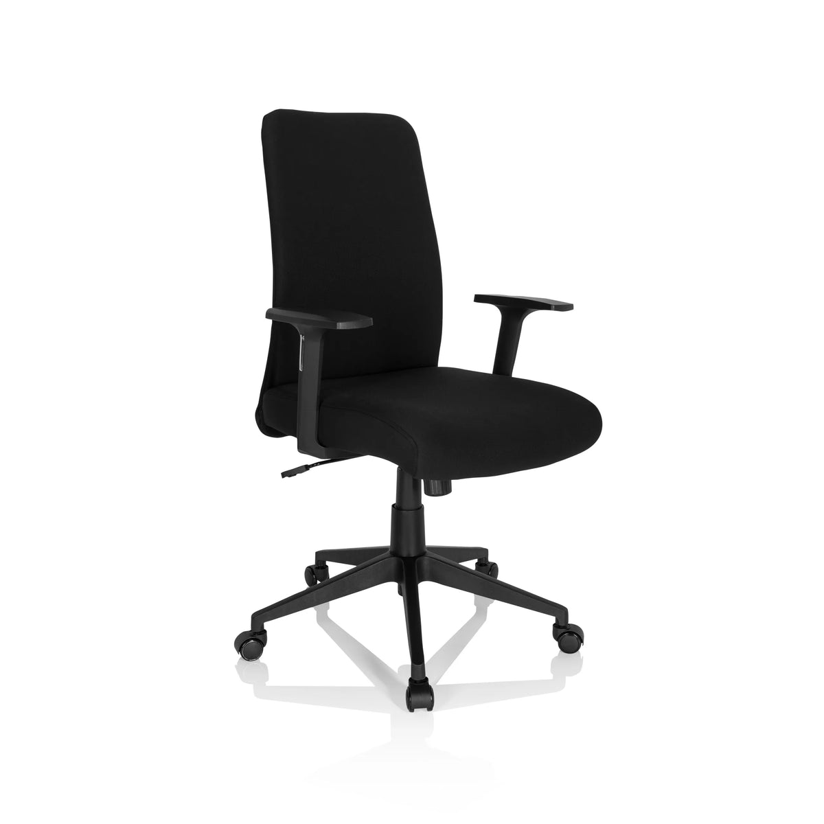 Siège de bureau à domicile COSIO I noir avec accoudoirs et base à cinq roulettes de hjh OFFICE – vue à 360° (vue de trois quarts avant 40°)