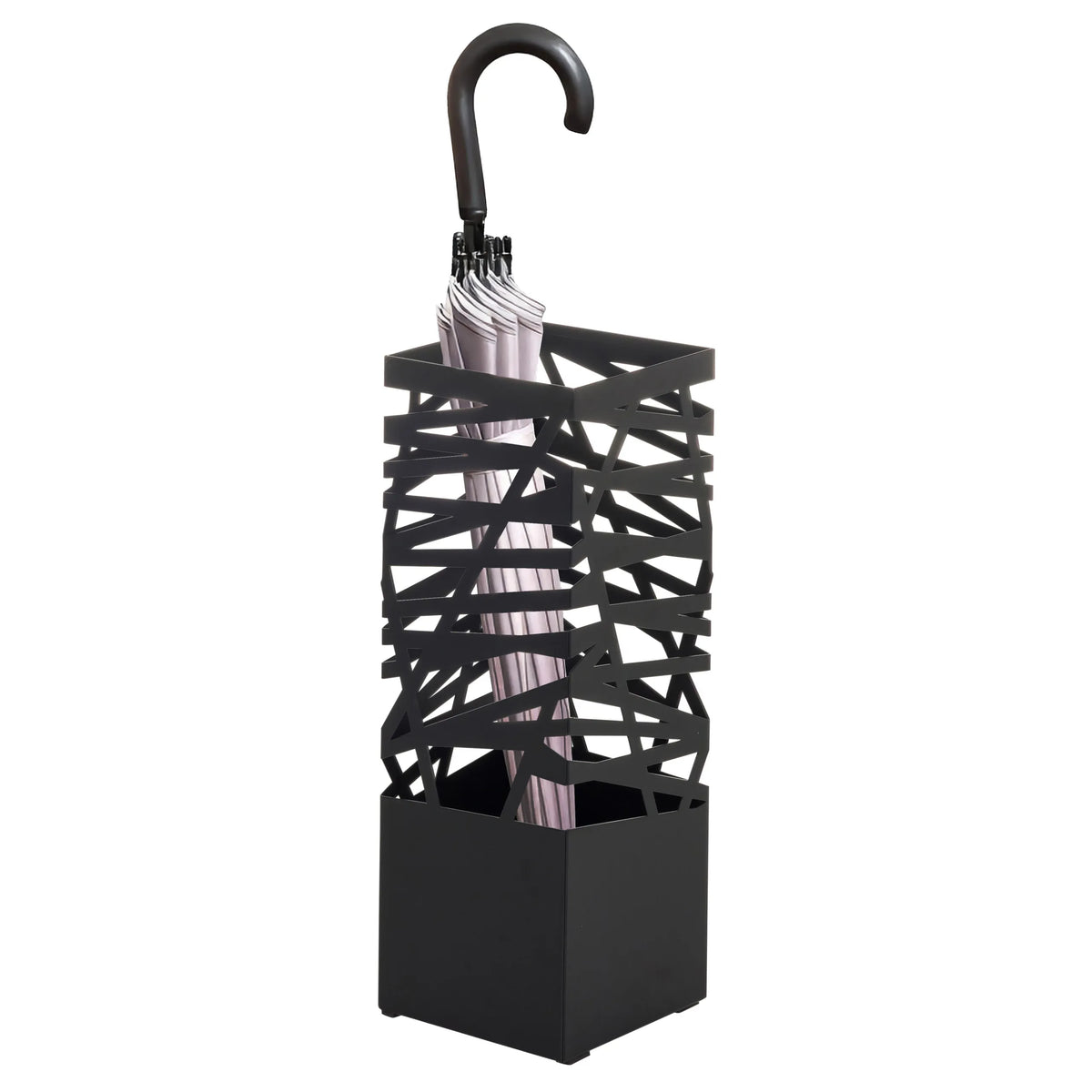 Porte-parapluie noir PLUVARIS d'Accessoires avec un parapluie de hjh LIVING placé à l'intérieur