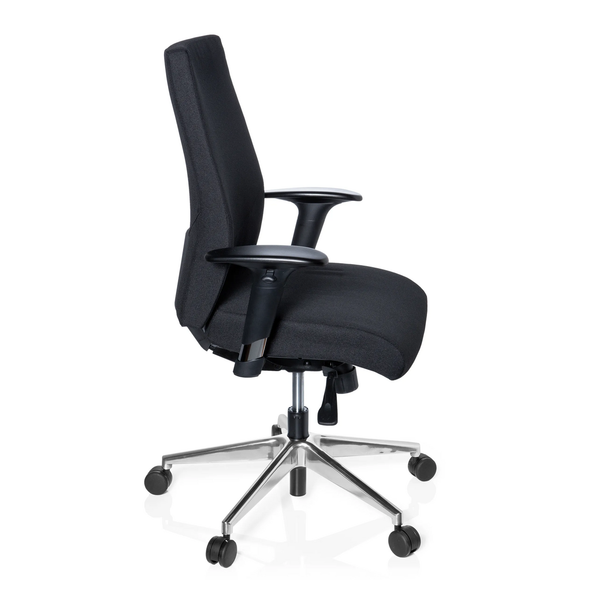 Siège de bureau de qualité professionnelle PRO-TEC 250 noir avec accoudoirs et pied à cinq roulettes de hjh OFFICE – vue à 360° (vue de profil 80°)