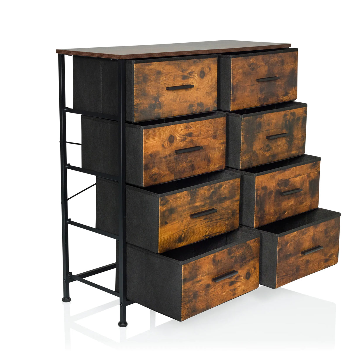 Commode RAGALA LIGHT en chêne fumé avec huit tiroirs et structure en métal noir de hjh LIVING