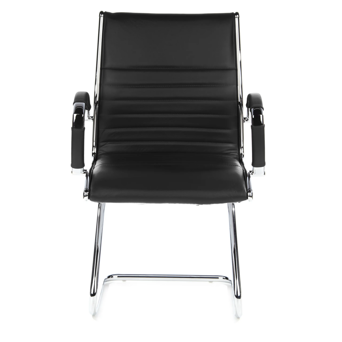 Chaises cantilever PARMA V noires avec traverses et accoudoirs de hjh OFFICE – vue à 360° (vue de face 0°)