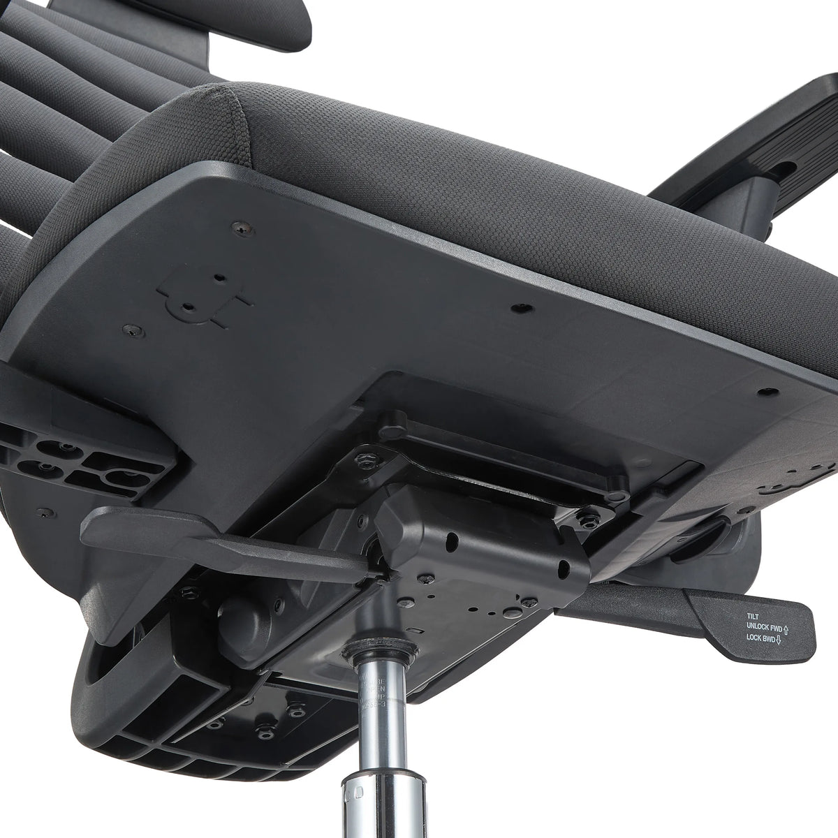 Dessous de l'assise avec leviers de réglage du siège de bureau de qualité professionnelle ERGO LINE II PRO en noir de hjh OFFICE