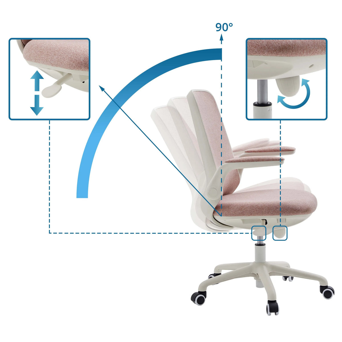 Dossier réglable avec inclinaison jusqu'à 90 degrés de la Chaise pivotante pour des enfants Swivelo de hjh OFFICE