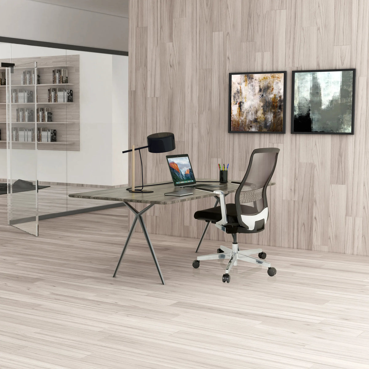 Siège de bureau haut de gamme FOUNTAINE PRO en noir avec dossier en maille et accoudoirs de hjh OFFICE