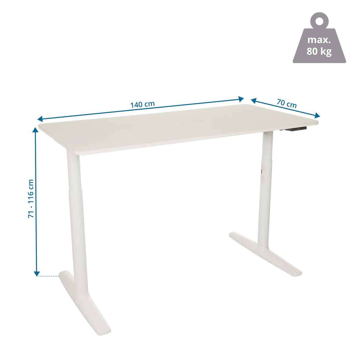 Dessin technique du Bureau réglable en hauteur électriquement STAND PRO de 140 × 70 cm de hjh OFFICE