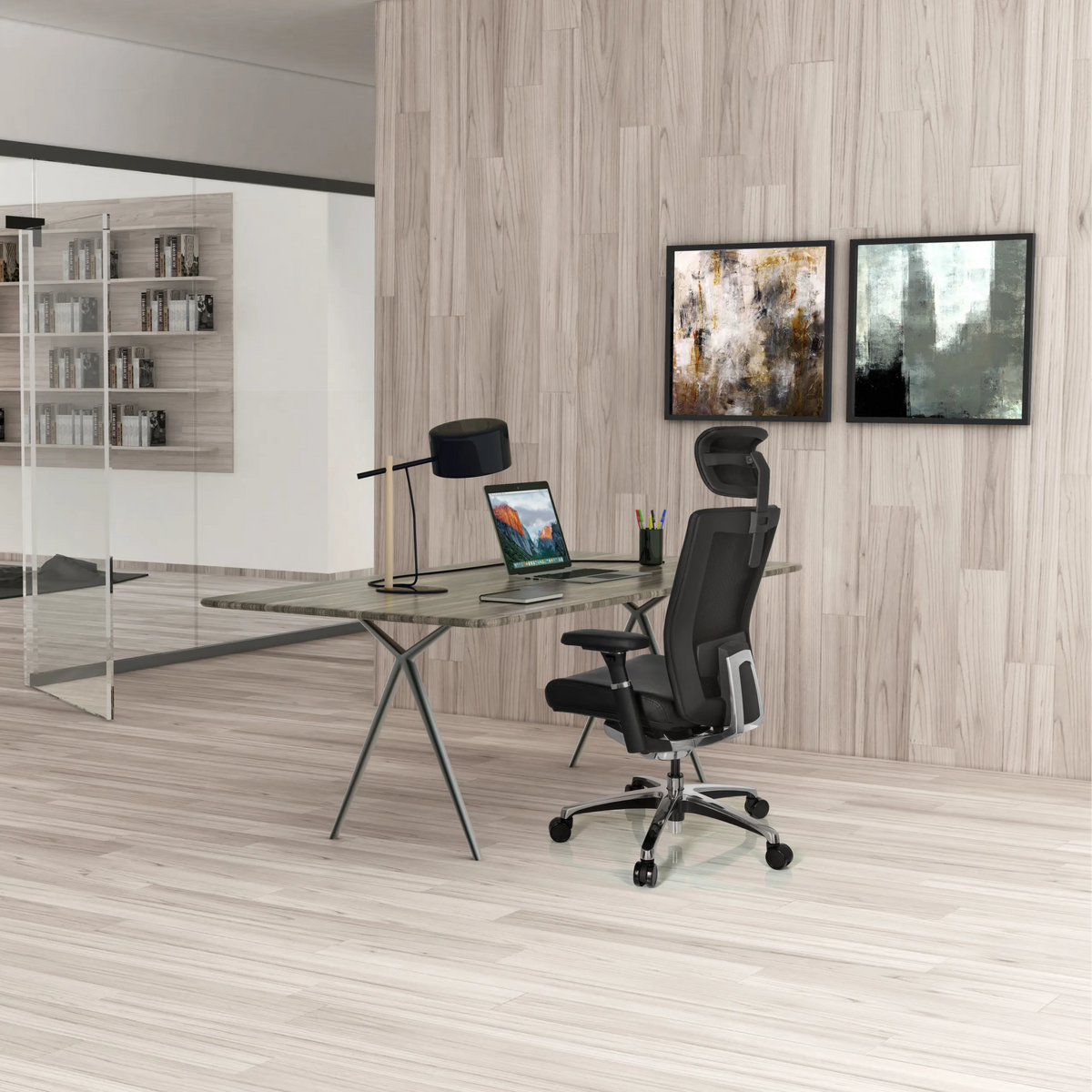 Siège de bureau de qualité professionnelle NOVA en cuir noir à un bureau dans un bureau au design moderne de hjh OFFICE