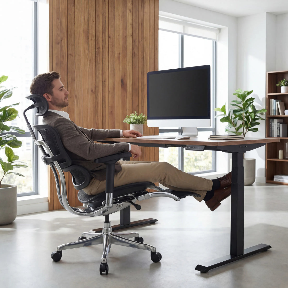 Siège de direction de luxe ERGOHUMAN PLUS LEGPRO GEN2 avec dossier en maille en noir de hjh OFFICE (image générée par IA)
