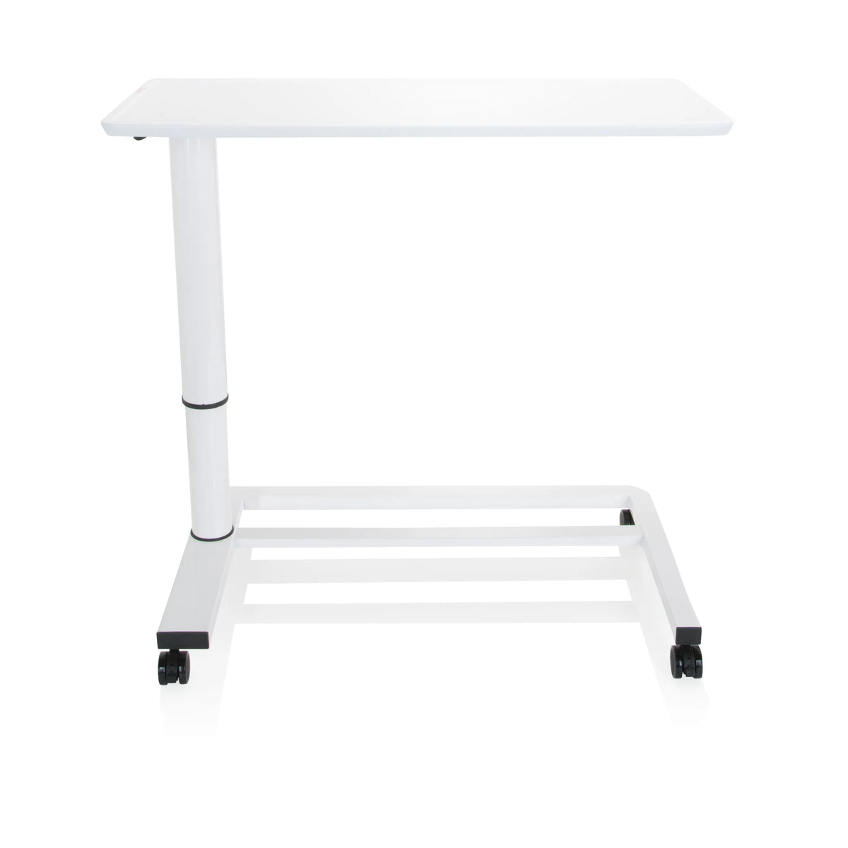 Bureau assis-debout blanc STAND II avec pied réglable en hauteur et base à roulettes de hjh OFFICE – vue à 360° (vue de face 0°)