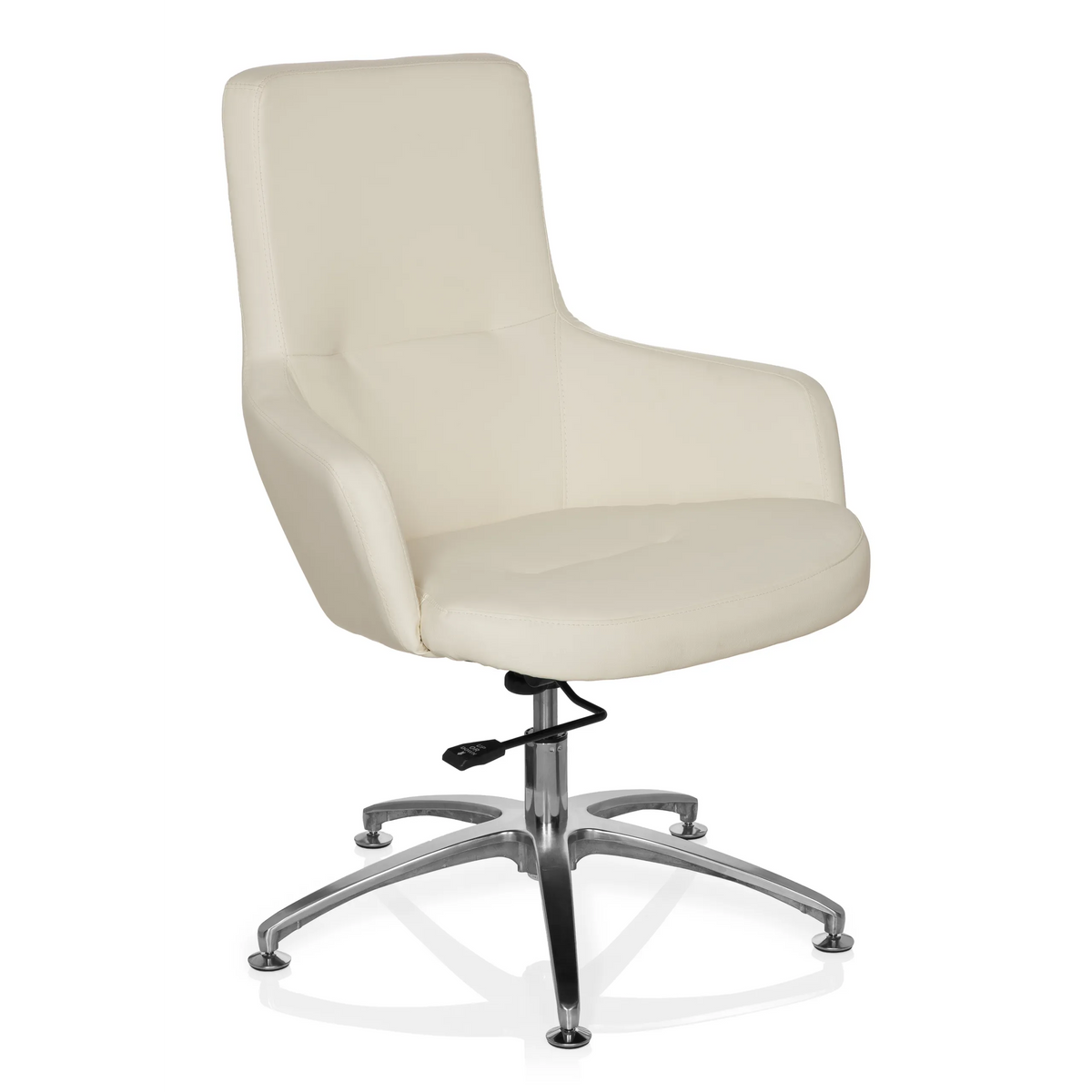 Fauteuil de salon SHAKE 300 blanc crème avec pied en étoile brillant et cinq roulettes de hjh OFFICE – vue à 360° (vue de trois quarts avant 40°)