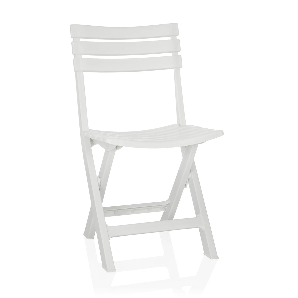 Chaise d'extérieur blanche TRAVANO avec un dossier à trois traverses de hjh LIVING – vue à 360° (vue de face 15°)